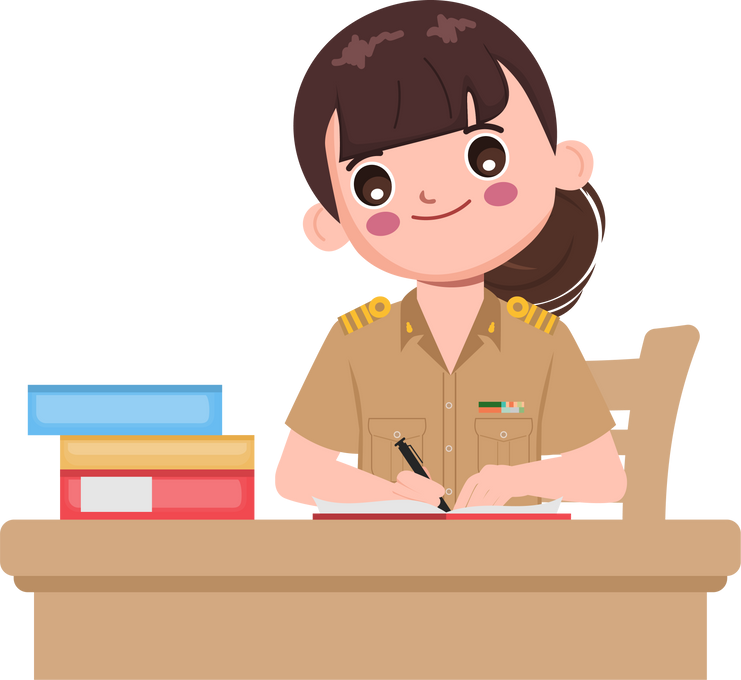 Cute cartoon teacher writing gesture character.